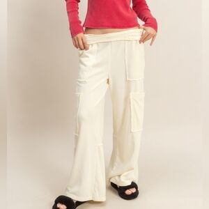 CloudDweller Cream Mineral Washed Cotton Cozy Butter Soft Wide Leg Cargo